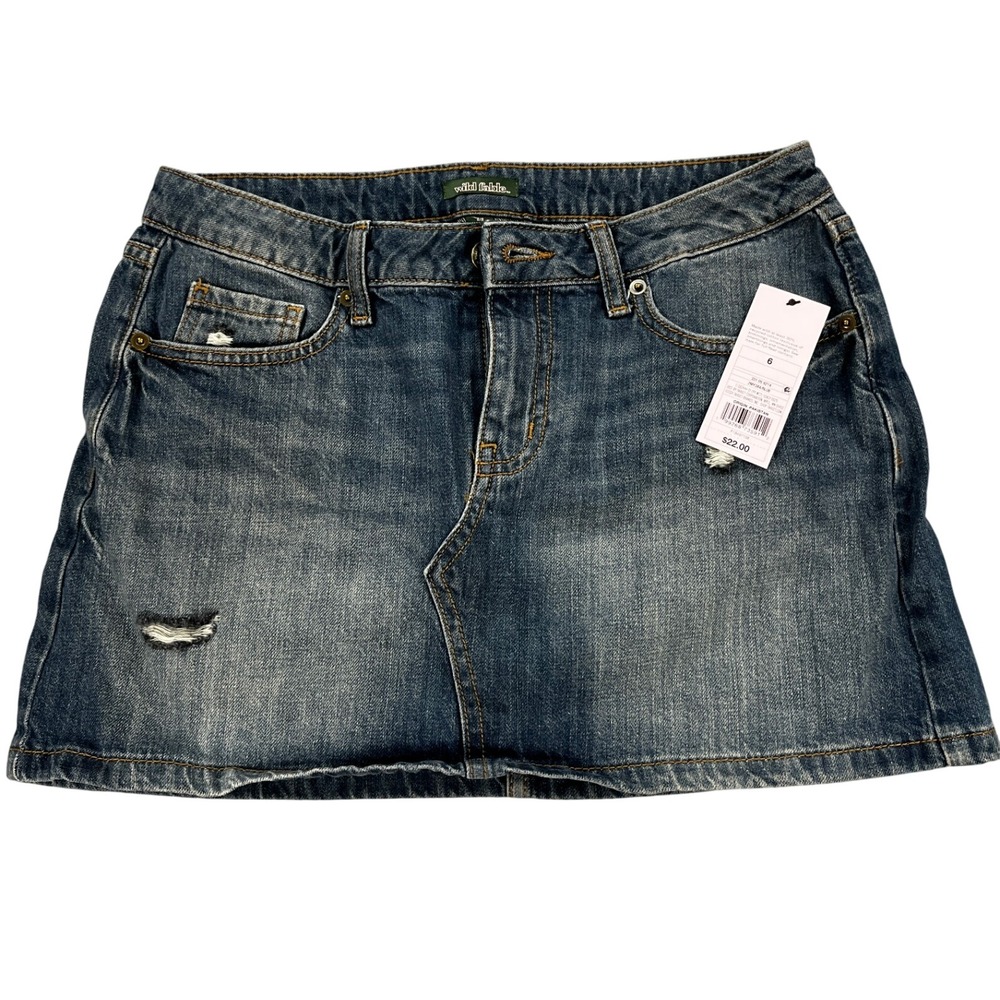 Wild Fable Women's Size 6 Blue Distressed Denim Mini Skirt Low Rise Y2K